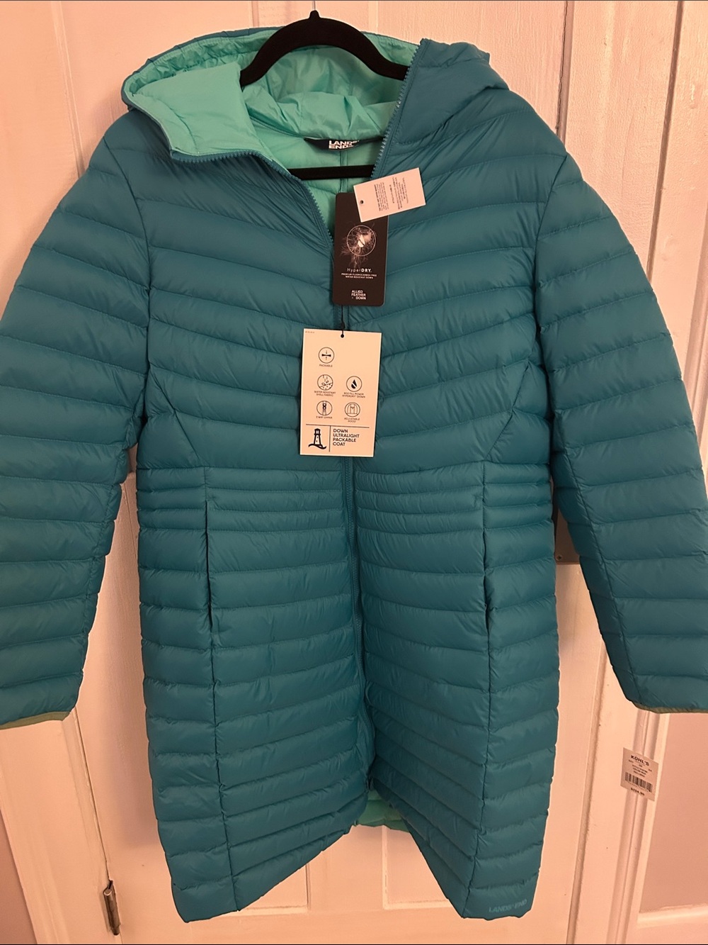 Lands' End Women’s Teal Lightweight Packable Puffer Coat with Hood